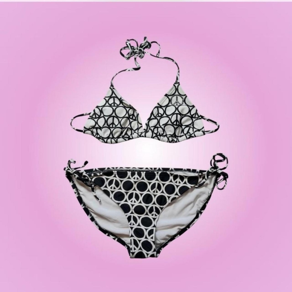 Xhilaration Women's Black and Silver Peace Design Rhinestone Bling Bikini Set